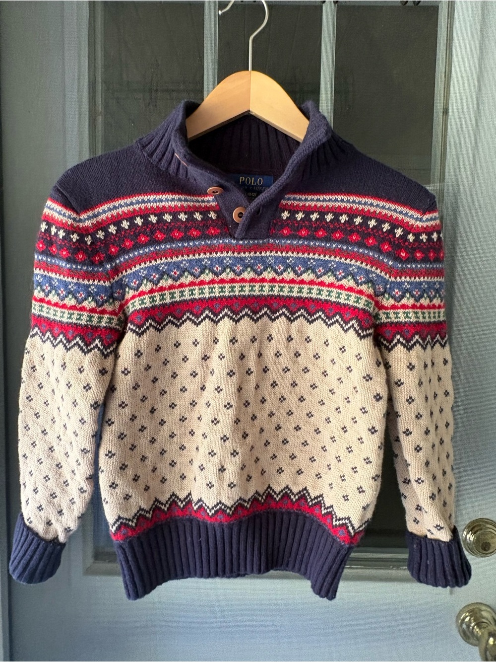 Polo by Ralph Lauren Navy, Cream & Red Fair Isle Shawl-Collar Sweater Boys 10-12